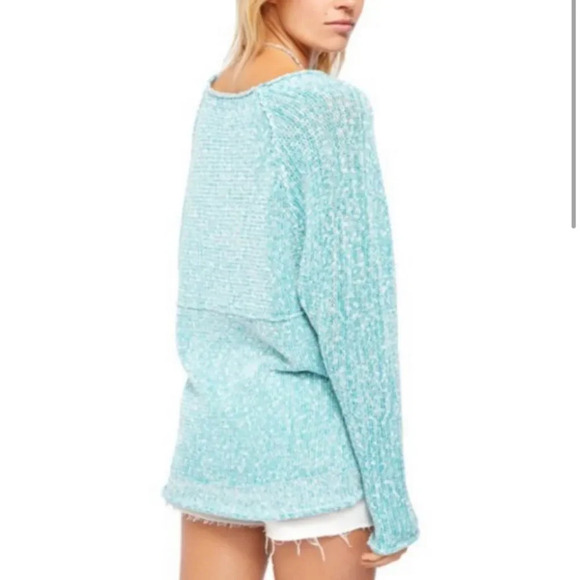 Free People Bright Lights V-Neck Sweater in Adriatic Sea Size Small - Picture 2 of 7